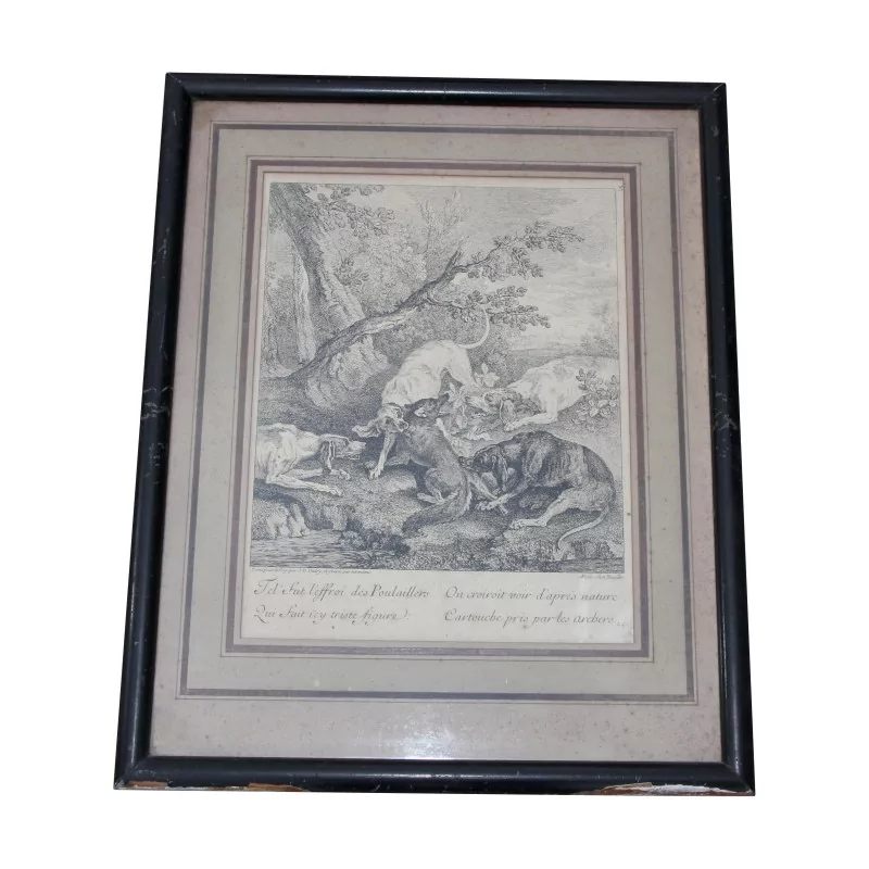 Gravure ancienne sous verre scène de chasse 19ème siècle - Moinat - Gravures