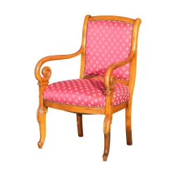 Louis-Philippe style armchair with stock, covered in fabric