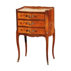 Chevet de style Louis XV en bois de marqueterie et bois de