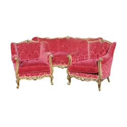 Louis XV Rocaille style living room set covered in velvet