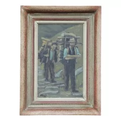 Tableau huile sur toile Retour des bûcherons signé en bas à …