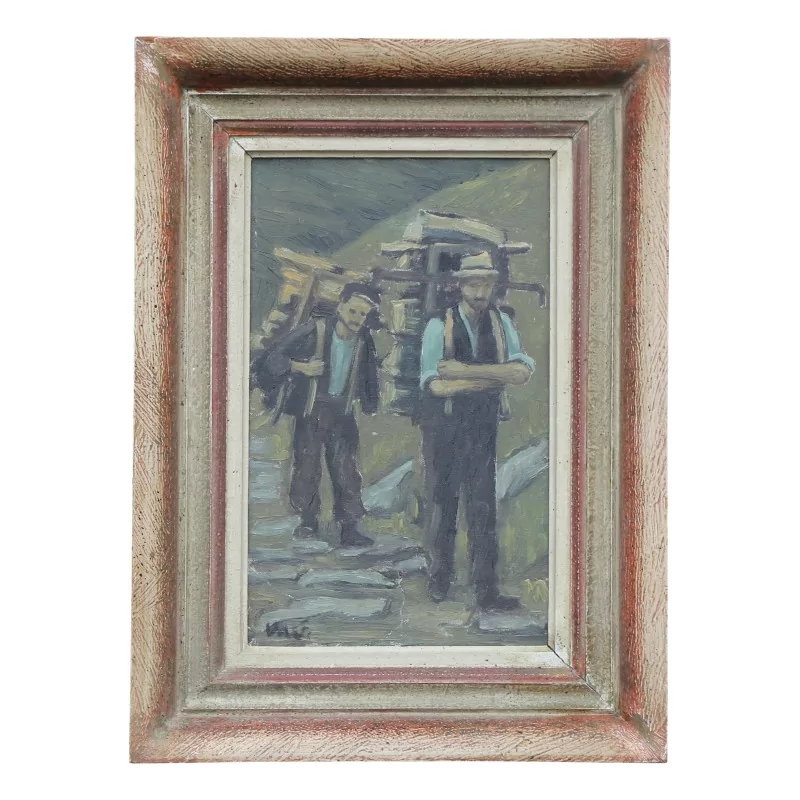 Tableau huile sur toile Retour des bûcherons signé en bas à … - Moinat - Tableaux - Paysage