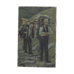 Tableau huile sur toile Retour des bûcherons signé en bas à …