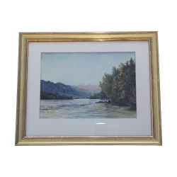 Pair of watercolors under glass signed lower right Auguste …