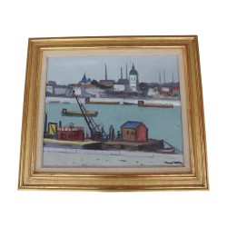 Tableau huile sur toile avec cadre signé en bas à droite