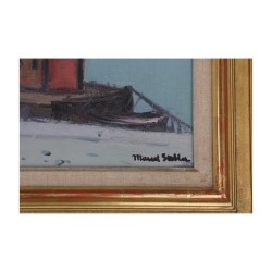 Tableau huile sur toile avec cadre signé en bas à droite