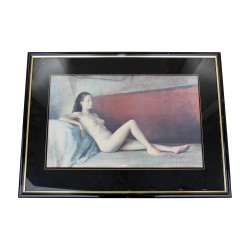 Aquarelle sous verre - Femme nue - non signée avec cadre …