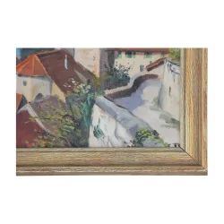 Oil painting on wood with frame - Landscape of Ticino - signed …