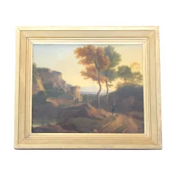 Oil on wood with frame - Landscape - unsigned. 20th century