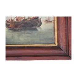 Oil painting on wood - Marine - with frame signed lower …