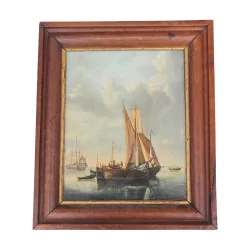 Tafelöl auf Holz - Navy - unsigniert. 19. Jahrhundert.