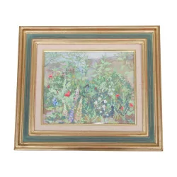 Gouache under glass - The flowers - signed lower right...