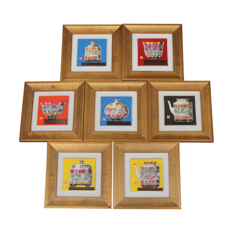 Serie von 7 kleinen Gemälden mit bemaltem Porzellan, die - Moinat - Gemälden - Verschieden Serie von 7 kleinen Gemälden mit bemaltem Porzellan, die - Moinat - Gemälden - Verschieden