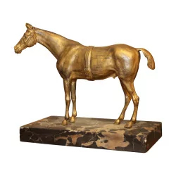 Gilt bronze horse on black marble base, no