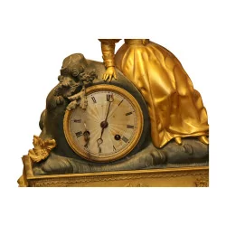钟摆 镀金和黑青铜色女摆，带钥匙。 20世纪