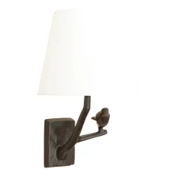 Straight PLUME model wall light, in brown patinated bronze with shade