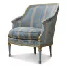 Bergere Louis XVI covered with blue and beige fabric, painted wood... - Moinat - Armchairs
