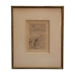 etching under glass, etching signed lower right...