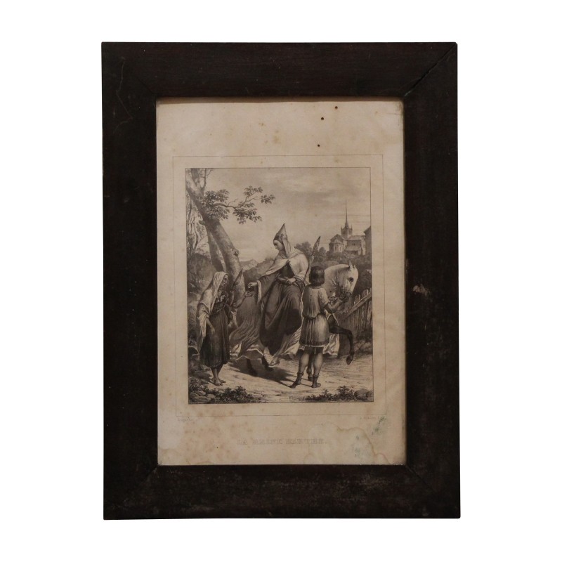 Gravure sous verre en noir et blanc avec cadre rustique en … - Moinat - Gravures