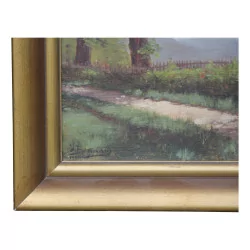Oil painting on canvas landscape of an undergrowth signed below...