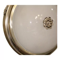 Satin nickel ceiling light with patterns, with frosted glass.