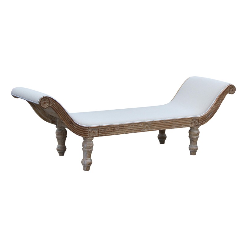 Banquette rustique en bois blanchi et recouvert de tissu - Moinat - Tabourets, Banquettes, Poufs