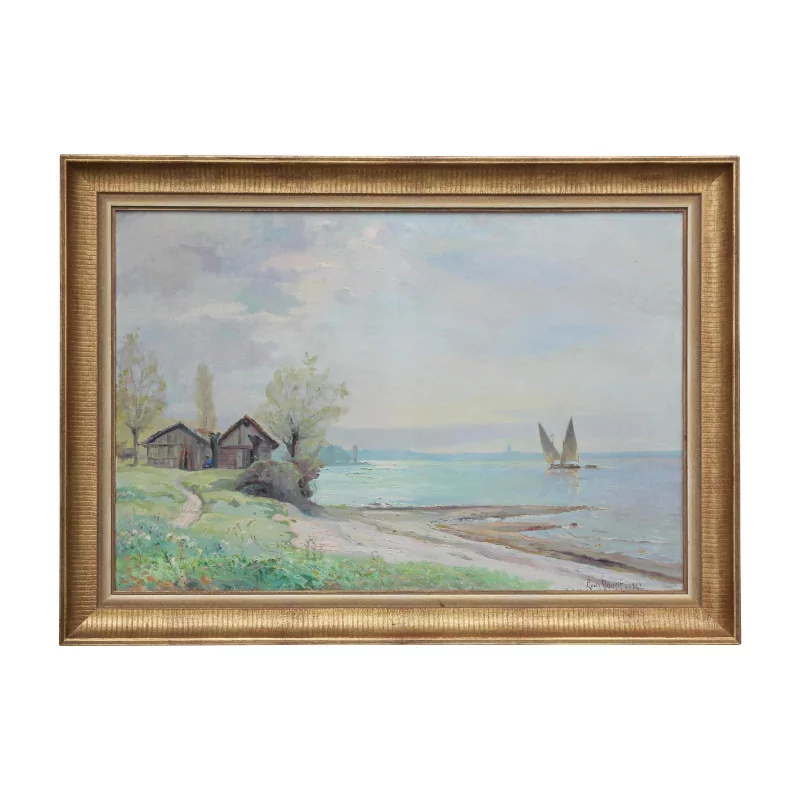 Gemälde, Öl auf Leinwand rechts unten signiert Louis Amédée … - Moinat - Gemälden - Marine