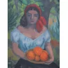 Grand tableau huile sur toile - Femme aux oranges - signé en … - Moinat - Tableaux - Portrait