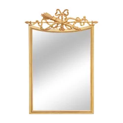 Miroir en bois doré avec décor arc et flèches, miroir plein.