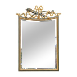 Miroir en bois peint vert foncé et or avec décor arc et …