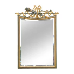 Miroir en bois peint vert foncé et or avec décor arc et …