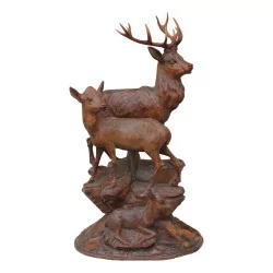 Brienz wooden sculpture - Deer family, doe and fawn …