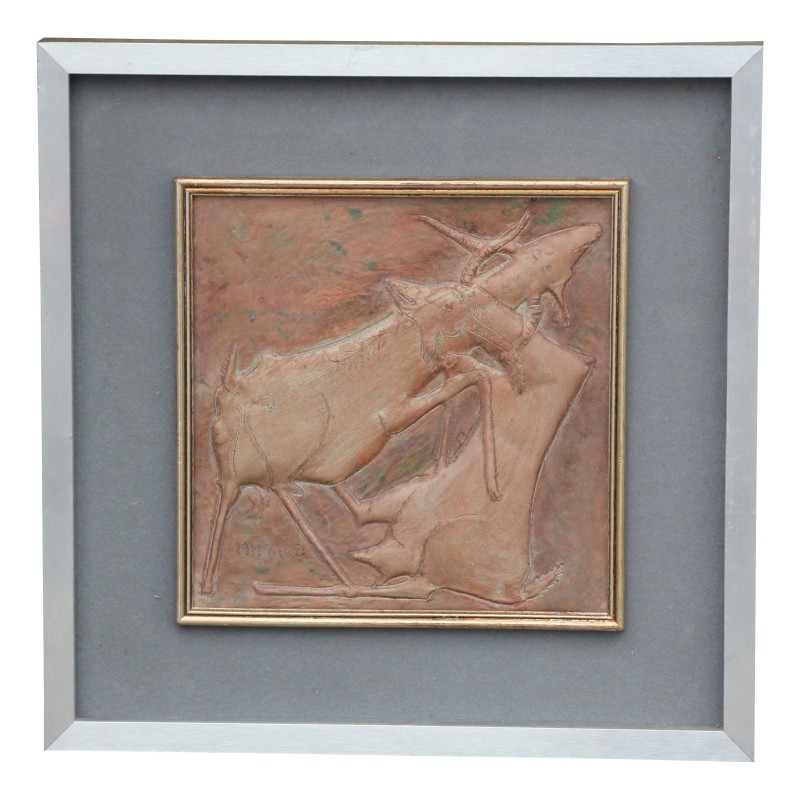Tableau avec sculpture plaque de cuivre (relief) signé en bas … - Moinat - Tableaux - Divers Tableau avec sculpture plaque de cuivre (relief) signé en bas … - Moinat - Tableaux - Divers