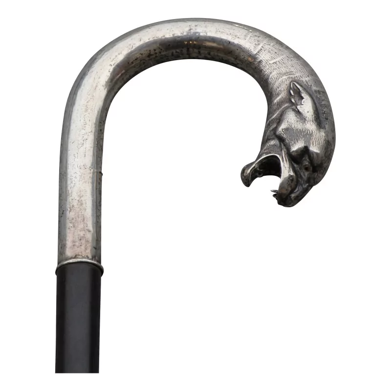 Canne en bois avec pommeau en argent 800 en forme de - Moinat - Argenterie