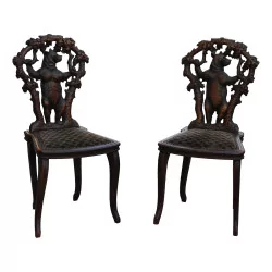 Pair of Brienz \"Bear\" chairs in carved wood with seat …