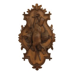Paire de panneaux de Brienz en bois sculpté Chamois et Cerf. …