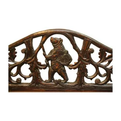 Banc Ours en bois sculpté dans le style de Brienz, avec coffre …