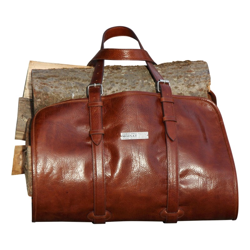 Sac porte - bûches en cuir de vachette coloris brun. - Moinat - Accessoires de cheminée