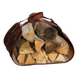 Sac porte - bûches en cuir de vachette coloris brun.