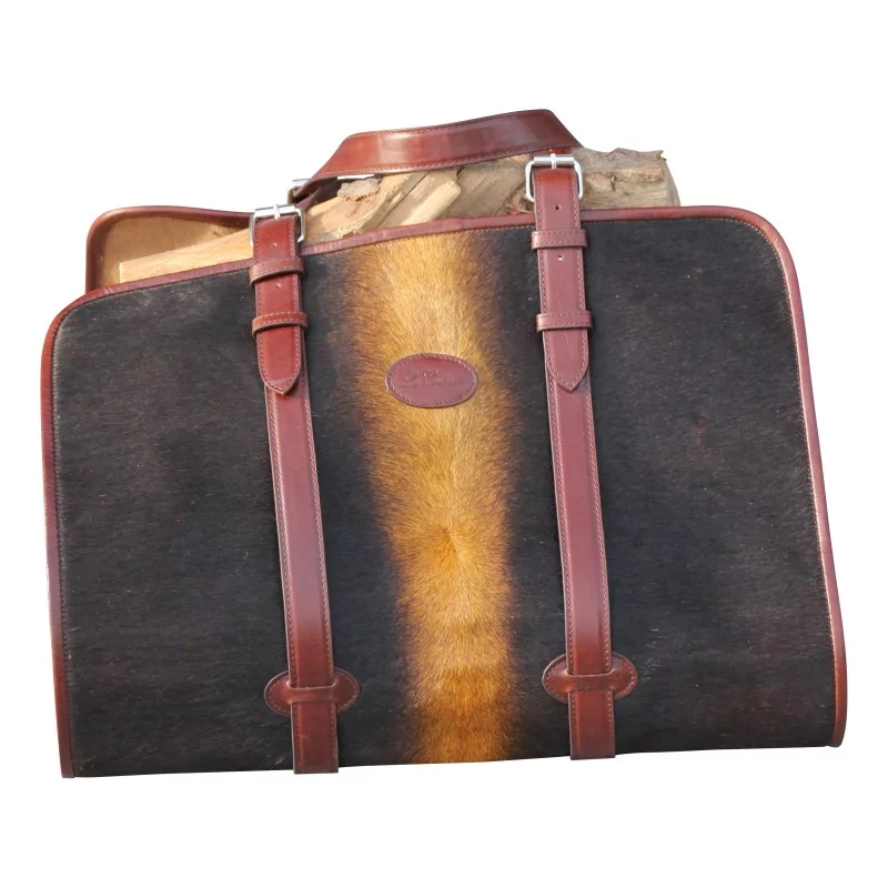 Log bag in cowhide leather, black and - Moinat - Fireplace accessories