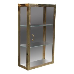 Vitrine à suspendre en laiton brillant avec rayons en verre et