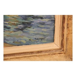 Painting, oil on mounted cardboard, view of the quays of …