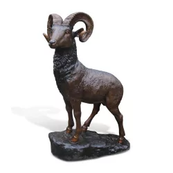 Ibex on its rock, in patinated bronze.