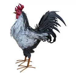 Rooster in iron, gray and white colors.