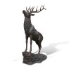 Cerf qui brâme en bronze patiné brun, grandeur nature sur son - Moinat - Statues
