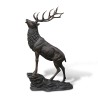 Cerf qui brâme en bronze patiné brun, grandeur nature sur son - Moinat - Statues