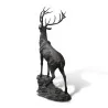 Stag that roars in brown patinated bronze, life-size on its … - Moinat - Statues