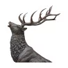 Stag that roars in brown patinated bronze, life-size on its … - Moinat - Statues