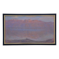 Table, oil on canvas representing a mountain landscape …