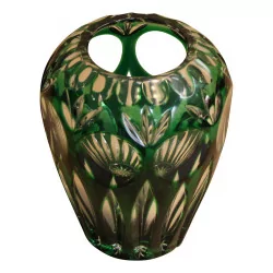 Vase en cristal vert et transparent, probablement Kosta Boda. …